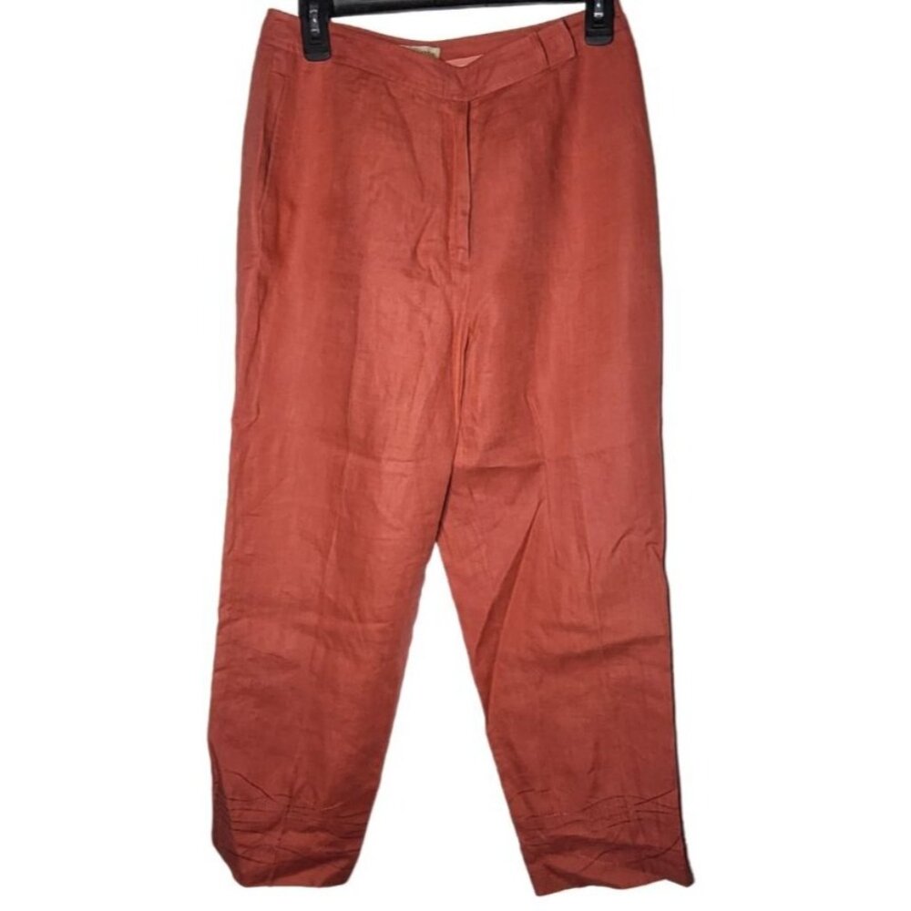 Apostrophe Womens 100% Pure Linen Embroidered Pants Size 6 Coastal Summer Career